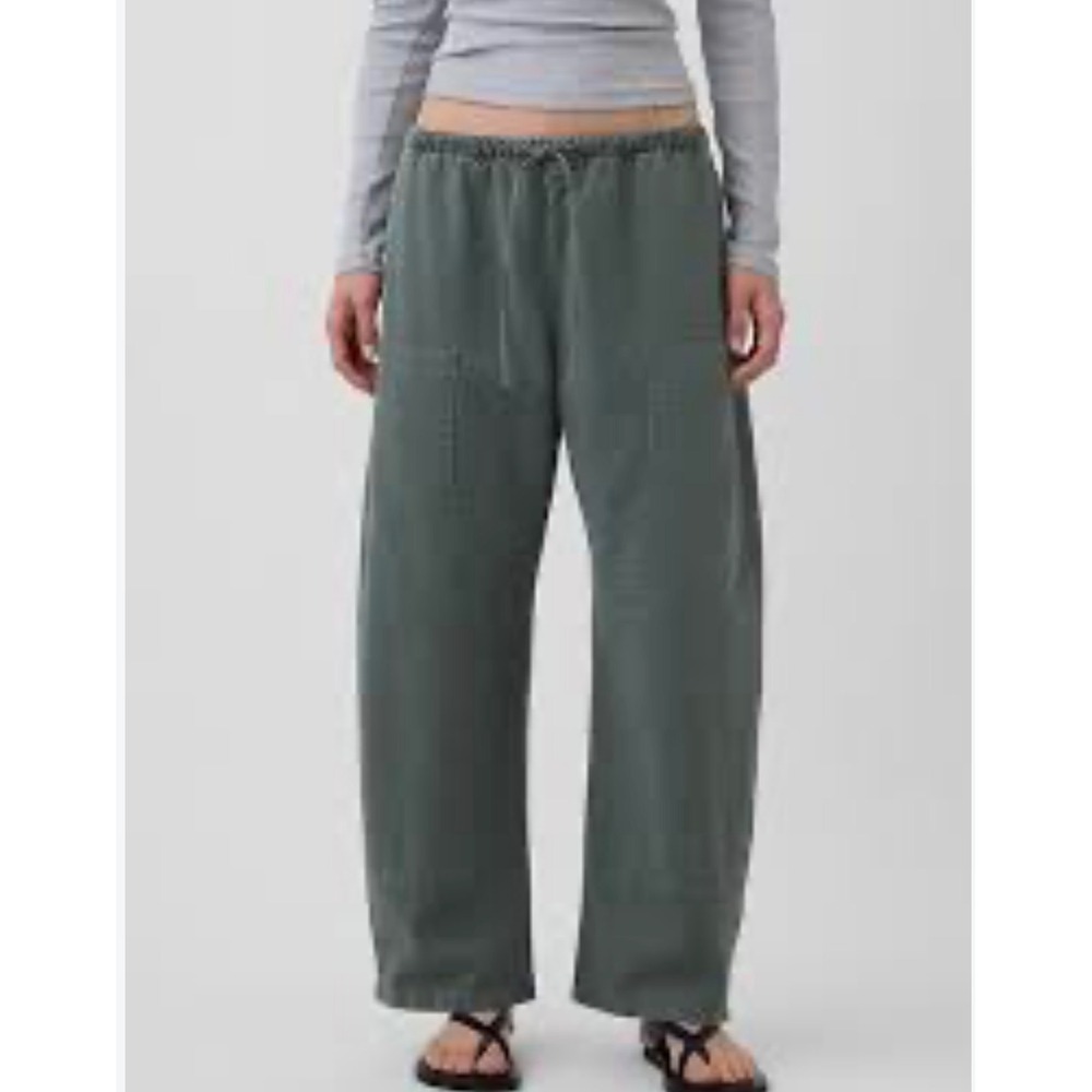 Gap Women Easy Double-Knee Barrel Pants Green Utility Cotton Size Small New